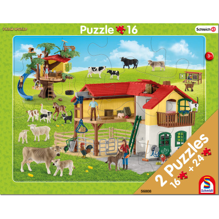 Schmidt Spiele Schleich Rahmenpuzzle Set – 16 + 24 Teile für Tierfreunde