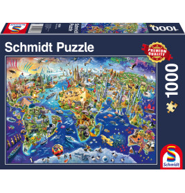Schmidt Spiele Puzzle Entdecke unsere Welt 1000 Teile – Weltkarte & Tiere