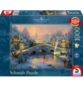 Schmidt Spiele | Thomas Kinkade Winterliches Dorf 1000 Teile Puzzle – Idyllische Landschaft