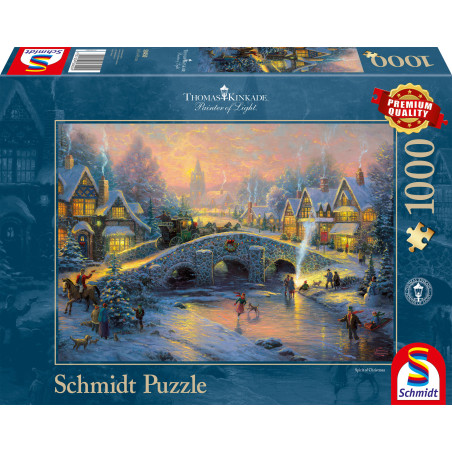 Schmidt Spiele | Thomas Kinkade Winterliches Dorf 1000 Teile Puzzle – Idyllische Landschaft
