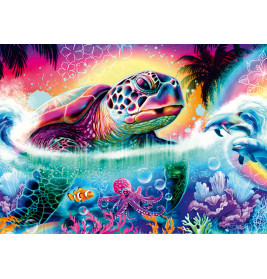 Selecta Puzzle S. Pike Neon Schildkröte 1000 Teile – Leuchtende Unterwasserwelt ab 14 Jahren