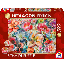 Selecta Hexagon Puzzle Große Blüten – 592 Teile, atemberaubendes Blütenmeer puzzeln