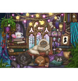 Birgi Puzzle Ashwood Afternoon 1000 Teile – Gemütlicher Raum mit Katzen
