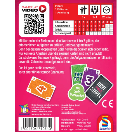 Schmidt Spiele Tippi Toppi – Kooperatives Kartenspiel für 2-4 Spieler. Kommunikation & Bluff.