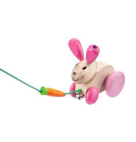 Selecta Hanna Hoppel Nachzieh Hase 13 cm – Holzspielzeug mit Glöckchen für Baby's erste Schritte
