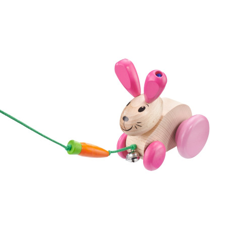 Selecta Hanna Hoppel Nachzieh Hase 13 cm – Holzspielzeug mit Glöckchen für Baby's erste Schritte