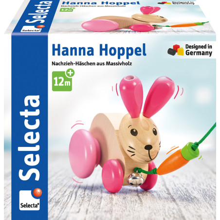 Selecta Hanna Hoppel Nachzieh Hase 13 cm – Holzspielzeug mit Glöckchen für Baby's erste Schritte