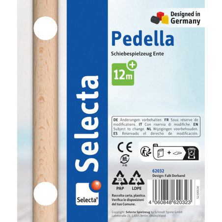 Selecta Pedella Schiebefigur Ente Holz | Klingelgeräusch & Watschelbewegung – Motorik ab 12M