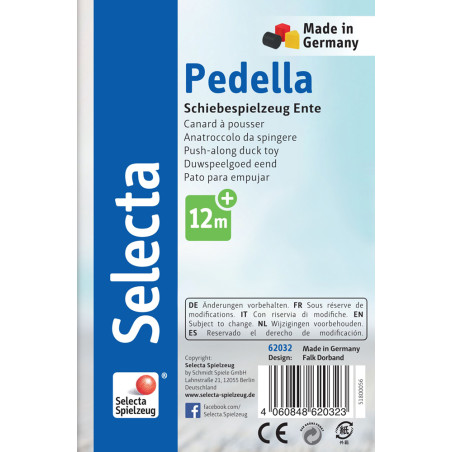 Selecta Pedella Schiebefigur Ente Holz | Klingelgeräusch & Watschelbewegung – Motorik ab 12M