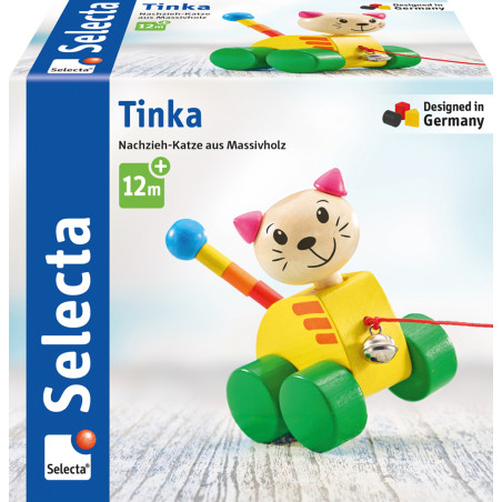 Selecta Tinka Nachzieh Katze 12 cm – Holzspielzeug mit beweglichem Kopf für Kleinkinder