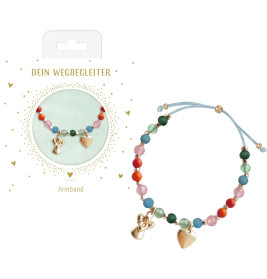 Perlenarmband mit Halbedelstein- u.Holzperlen u. 2 Anhängern