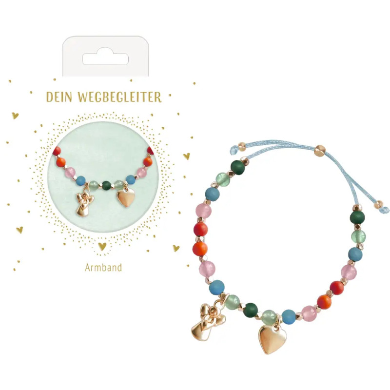 Perlenarmband mit Halbedelstein- u.Holzperlen u. 2 Anhängern