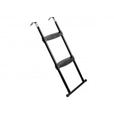 Schwarze zweistufige Leiter mit Haken oben zur Befestigung an einer Kante oder Plattform.