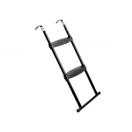 Schwarze zweistufige Leiter mit Haken oben zur Befestigung an einer Kante oder Plattform.