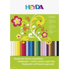Heyda Bastelkartonblock mit 20 strukturierten Bastelpappen in verschiedenen Farben und farbenfrohem Blumendesign.
