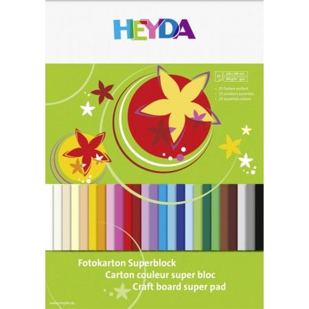 Bunte HEYDA Bastelblock-Titelseite mit Blumendesign und farbigen Papierstreifen am unteren Rand. Bunte HEYDA Bastelblock-Titelseite mit Blumendesign und farbigen Papierstreifen am unteren Rand.