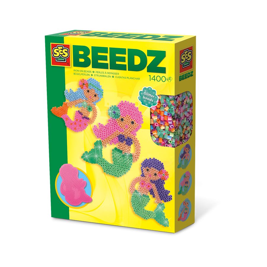 SES BEEDZ Bügelperlen-Box mit 1400 Perlen, Tiermotiven und einer Vorlage für eine Echse.