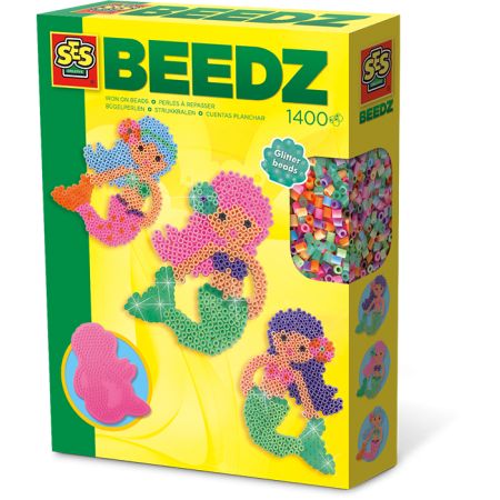 SES BEEDZ Bügelperlen-Box mit 1400 Perlen, Tiermotiven und einer Vorlage für eine Echse.