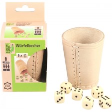 Natural Games Lederwürfelbecher mit 6 Würfeln