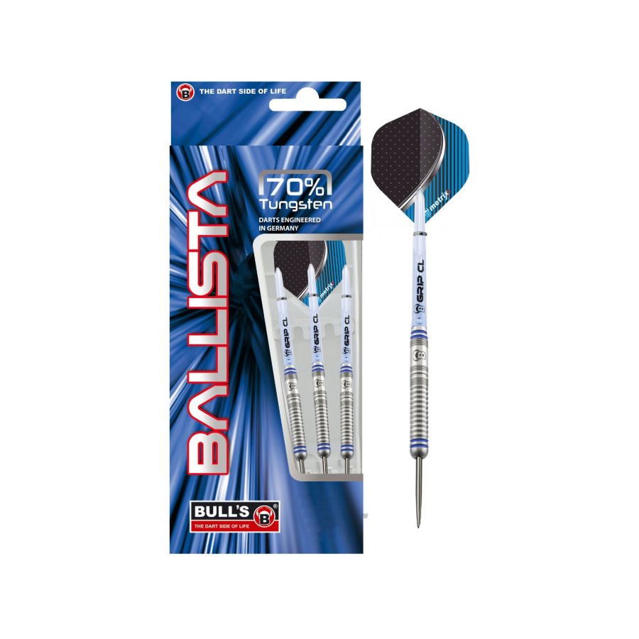 Bulls Ballista 70% Tungsten Darts in blauer Verpackung mit drei sichtbaren Darts und Branding.