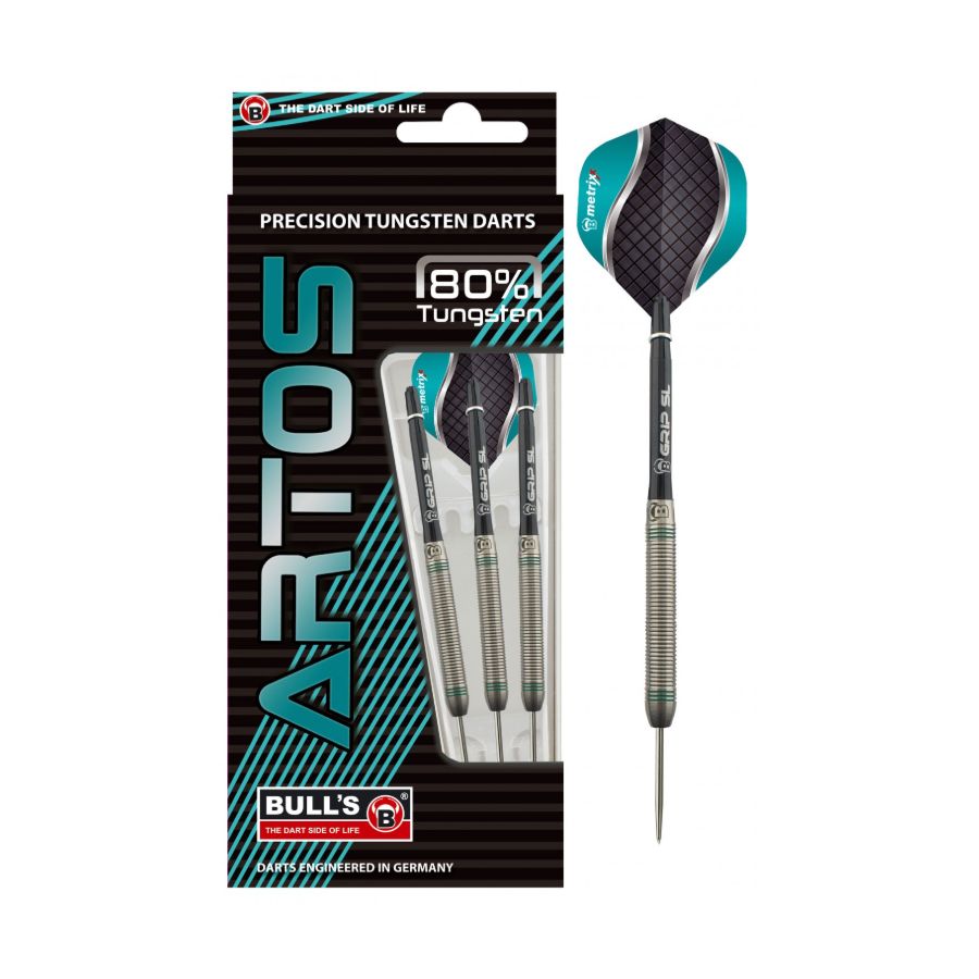 ARTOS 80% Wolfram-Darts, drei Stück in der Packung, rechts ein Dart vergrößert dargestellt. ARTOS 80% Wolfram-Darts, drei Stück in der Packung, rechts ein Dart vergrößert dargestellt.