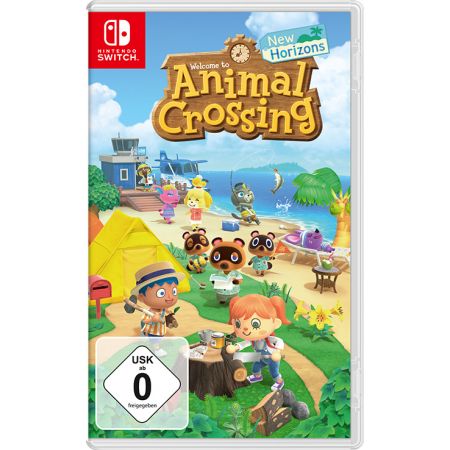 Cover von Animal Crossing: New Horizons für Nintendo Switch mit Tierbewohnern auf einer tropischen Insel. Cover von Animal Crossing: New Horizons für Nintendo Switch mit Tierbewohnern auf einer tropischen Insel.