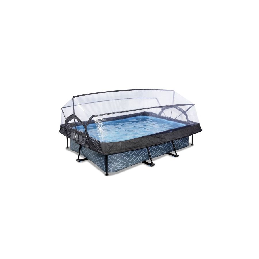 EXIT Frame Pool 300x200x65cm inkl. Kartuschenfilterpumpe (12v) – Grau und Sonnendach