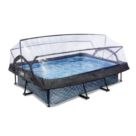 EXIT Frame Pool 300x200x65cm inkl. Kartuschenfilterpumpe (12v) – Grau und Sonnendach