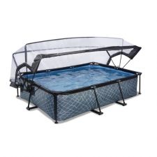 EXIT Frame Pool 300x200x65cm inkl. Kartuschenfilterpumpe (12v) – Grau und Sonnendach