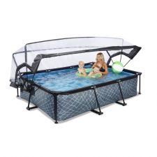 EXIT Frame Pool 300x200x65cm inkl. Kartuschenfilterpumpe (12v) – Grau und Sonnendach