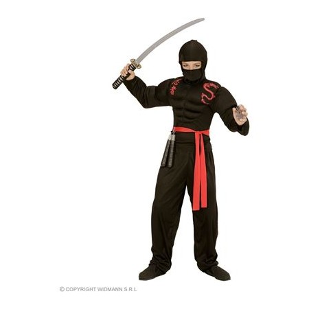 Super Muskel Ninja 140 - (Muskelshirt mit Kapuze, Gesichtsmaske, Hose, Gürtel)