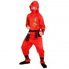 RED DRAGON NINJA" 116 - (Oberteil mit Kapuze, Hose, Gürtel, Gesichtsmaske,Arm- und Beinbänder)
