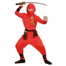RED DRAGON NINJA" 116 - (Oberteil mit Kapuze, Hose, Gürtel, Gesichtsmaske,Arm- und Beinbänder)