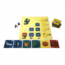 Lernspiel mit Karten, Würfel, farbigen Spielsteinen und einem Puzzlebrett zu metrischen Maßeinheiten.