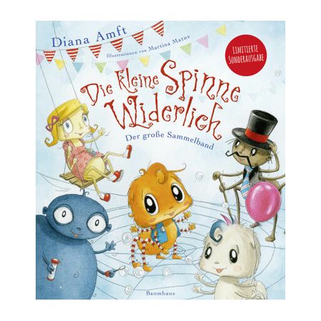Kinderbuchcover mit gezeichneten Insekten, Titel Die kleine Spinne Widerlich von Diana Amft.