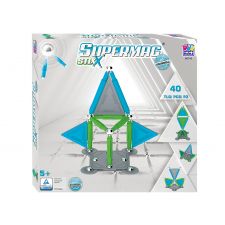 Supermag Stix, 40 Teile: Magnet-Baukasten ab 5 Jahren, Verpackung zeigt Konstruktionsbeispiele.