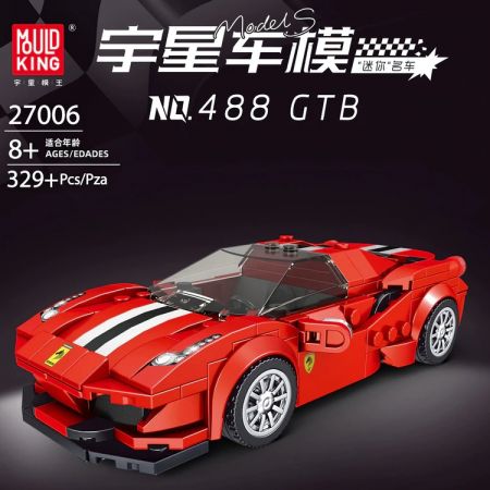 Rote Spielzeug-Sportwagen-Bausatzbox mit Mould King Logo und 488 GTB Modellbezeichnung auf der Vorderseite.