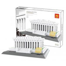 Weißes Baustein-Set des Lincoln Memorials, im Hintergrund ist die Verpackung zu sehen.