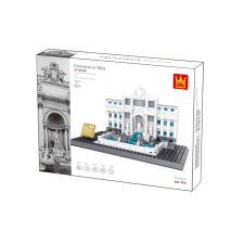 Box eines Bausets für den Trevi-Brunnen mit Bild des Modells und architektonischen Details auf der Verpackung.