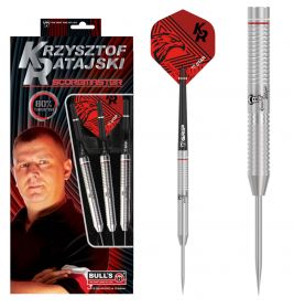 Krzysztof Ratajski Scoremaster Dart-Set mit drei Darts und Spielerbild auf der Verpackung.