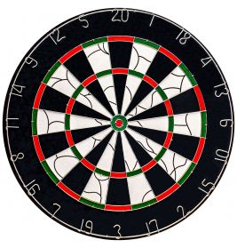 Dartscheibe mit schwarzen, weißen, roten und grünen Feldern sowie Zahlen am Rand.