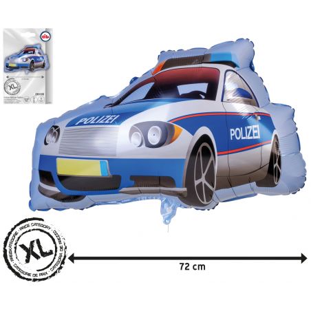 Folienballon in Polizei-Auto-Form mit Polizei-Aufdruck, 72 cm breit.