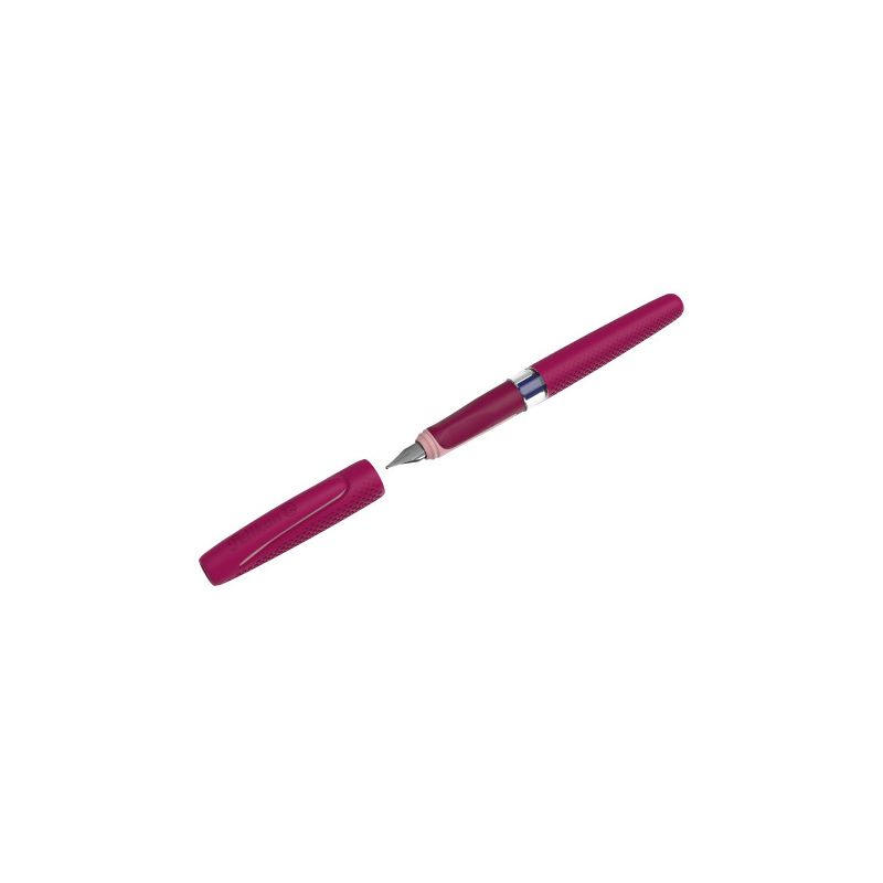 Ein pinker Füller mit abgenommener Kappe, der neben dem Stift liegt. Ein pinker Füller mit abgenommener Kappe, der neben dem Stift liegt.