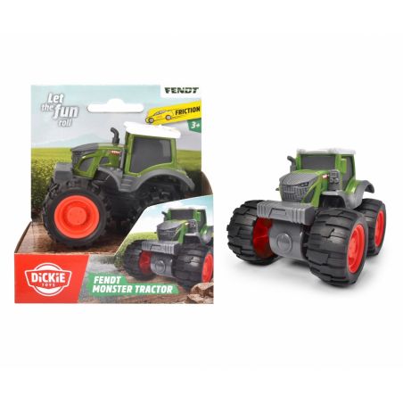 Fendt Monster-Traktor-Spielzeug mit großen Rädern, ab 3 Jahren, in Verpackung und einzeln gezeigt.