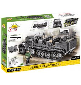 COBI Sd.Kfz.7 Halbkettenfahrzeug-Bausatz mit Abbildungen des Modells und einer Soldaten-Minifigur auf der Packung.