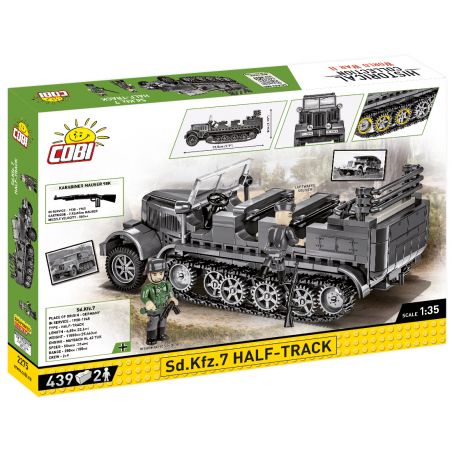COBI Sd.Kfz.7 Halbkettenfahrzeug-Bausatz mit Abbildungen des Modells und einer Soldaten-Minifigur auf der Packung.