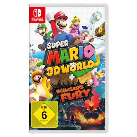 Nintendo Switch Cover: Super Mario 3D World + Bowsers Fury mit Mario und seinen Freunden auf dem Titelbild.