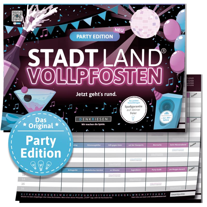 Buntes Stadt Land Vollpfosten Partyspiel-Block mit Dekorationen und abgebildetem Muster-Spielblatt. Buntes Stadt Land Vollpfosten Partyspiel-Block mit Dekorationen und abgebildetem Muster-Spielblatt.