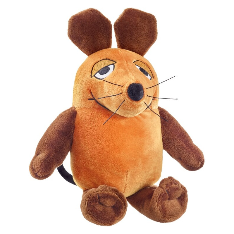 Stoffmaus mit braunen Ohren, Armen und Beinen, orangefarbenem Körper und besticktem Gesicht mit schwarzen Schnurrhaaren. Stoffmaus mit braunen Ohren, Armen und Beinen, orangefarbenem Körper und besticktem Gesicht mit schwarzen Schnurrhaaren.