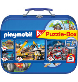 Schmidt Spiele Puzzle Playmobil im Metallkoffer 2 x 60 Teile, 2 x 100 Teile